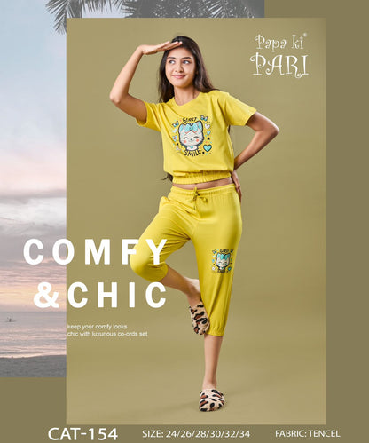 Cat 154 Papa Ki Pari Tencil Lycra Girls Capri Night Suits Wholesale Price