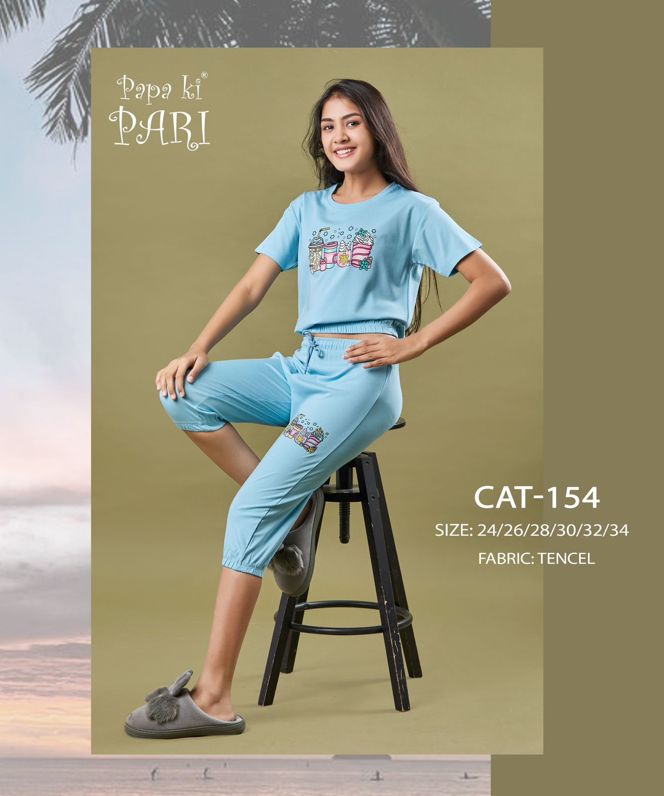 Cat 154 Papa Ki Pari Tencil Lycra Girls Capri Night Suits Wholesale Price