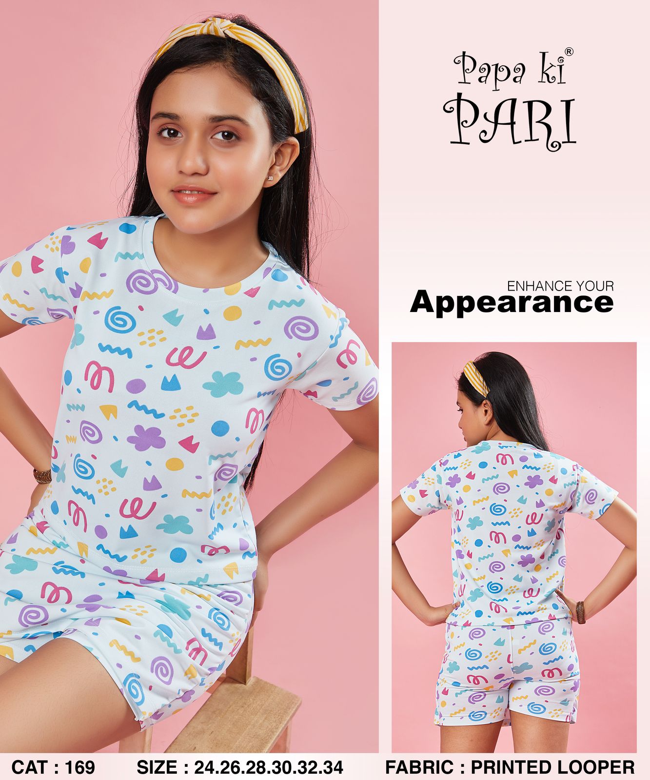 Cat 169 Papa Ki Pari Looper Girls Shorts Set Wholesaler