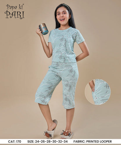 Cat 170 Papa Ki Pari Looper Girls Capri Night Suits Wholesale Price