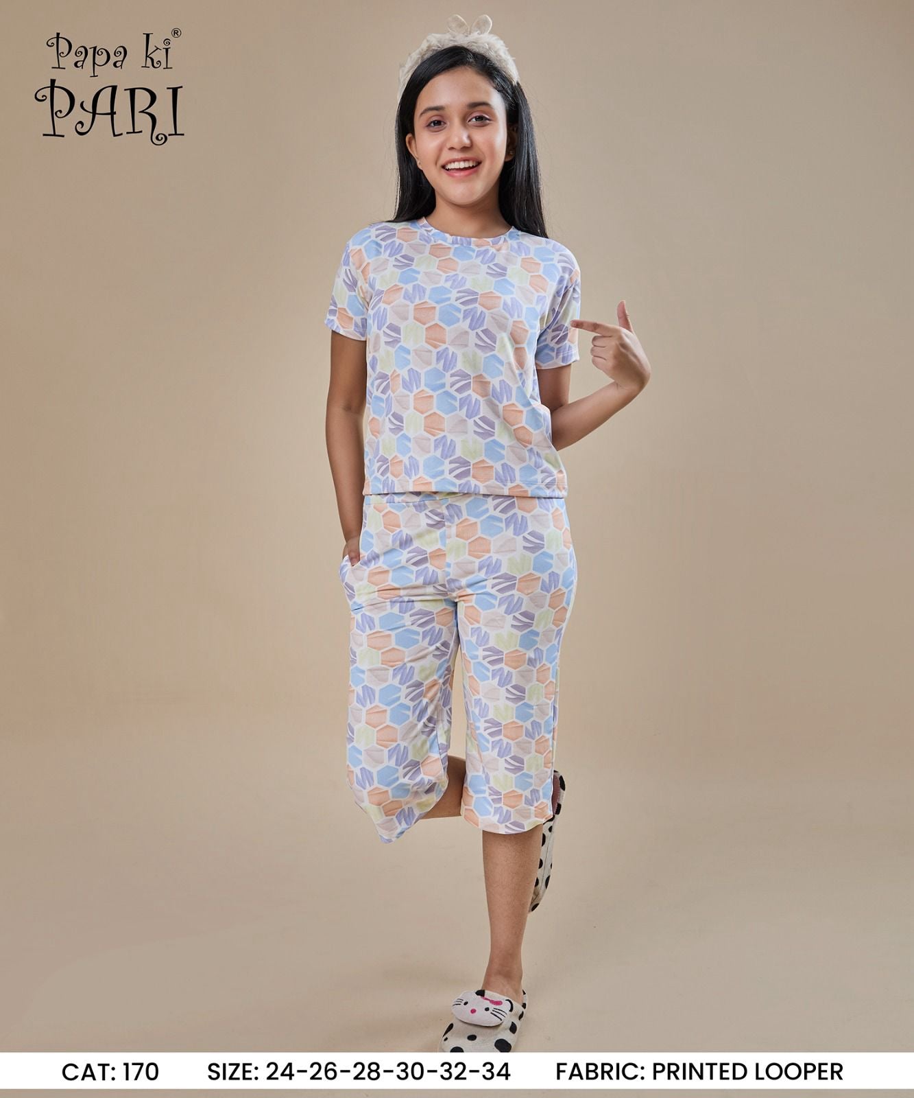 Cat 170 Papa Ki Pari Looper Girls Capri Night Suits Wholesale Price