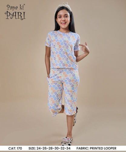 Cat 170 Papa Ki Pari Looper Girls Capri Night Suits Wholesale Price