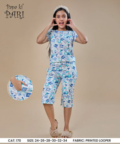 Cat 170 Papa Ki Pari Looper Girls Capri Night Suits Wholesale Price