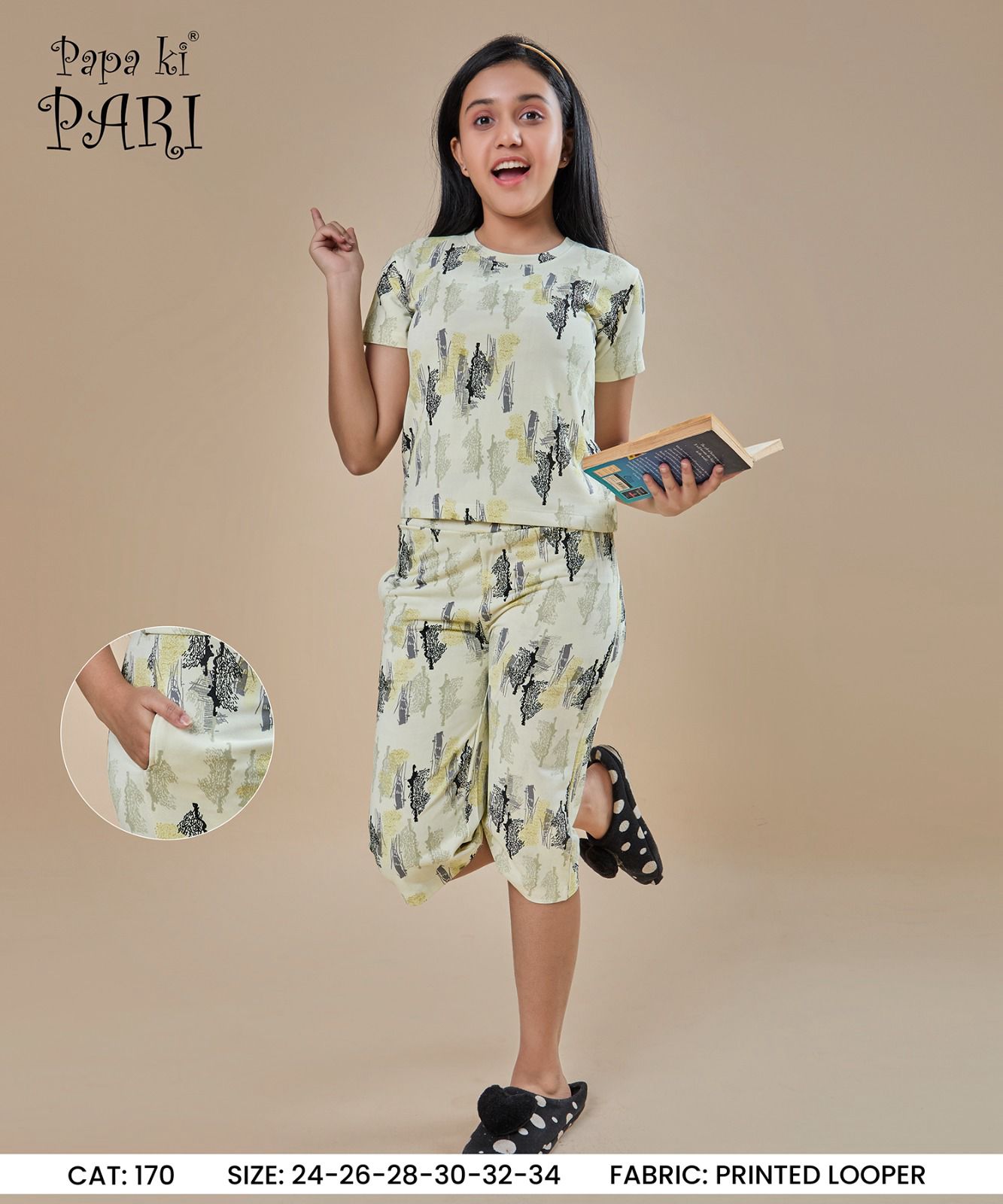 Cat 170 Papa Ki Pari Looper Girls Capri Night Suits Wholesale Price