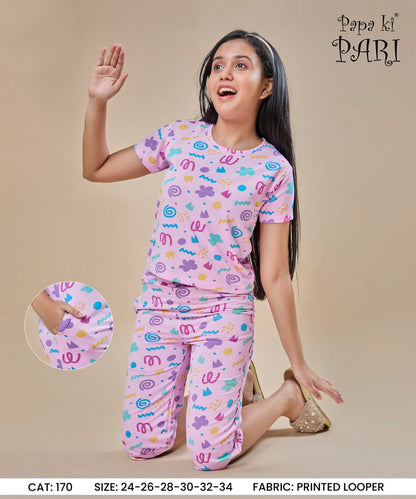 Cat 170 Papa Ki Pari Looper Girls Capri Night Suits Wholesale Price