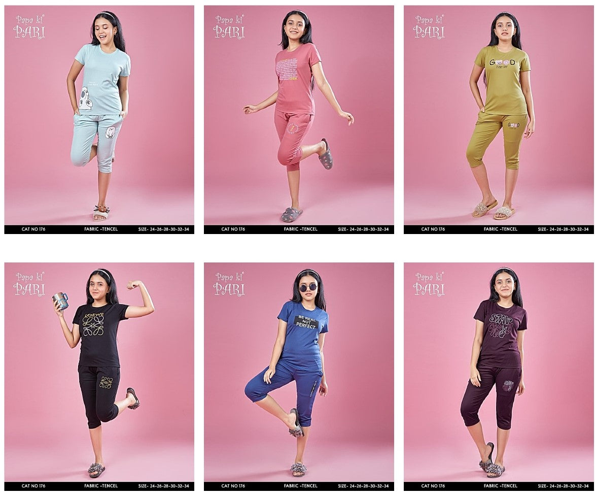 Cat 176 Papa Ki Pari Lycra Tencil Girls Capri Night Suits Supplier