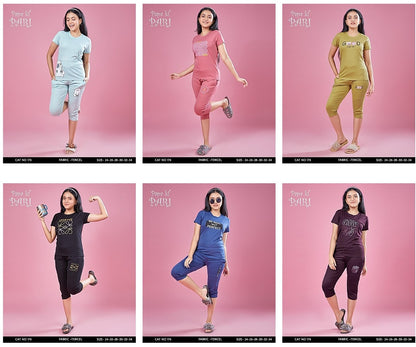 Cat 176 Papa Ki Pari Lycra Tencil Girls Capri Night Suits Supplier