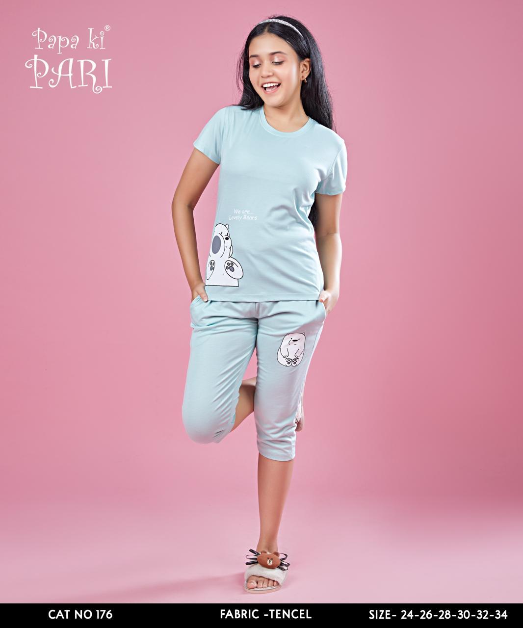 Cat 176 Papa Ki Pari Lycra Tencil Girls Capri Night Suits Supplier