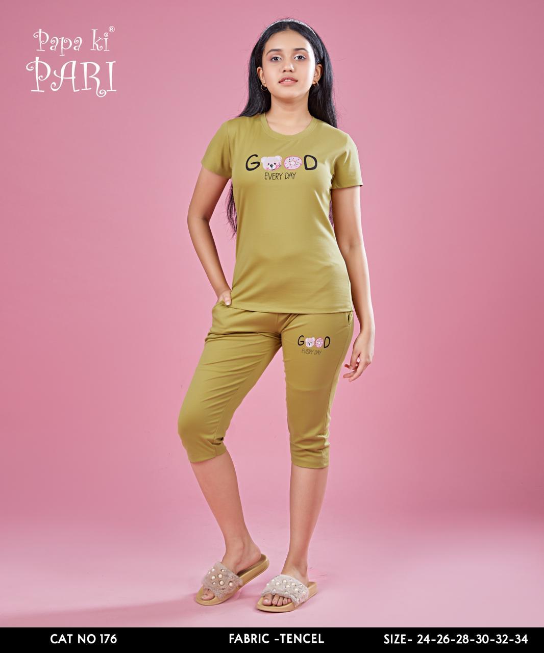 Cat 176 Papa Ki Pari Lycra Tencil Girls Capri Night Suits Supplier