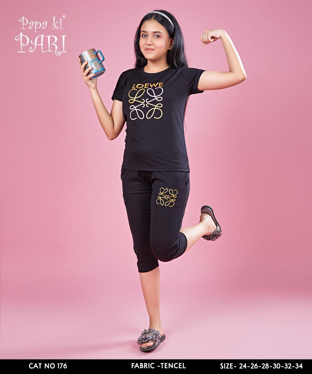 Cat 176 Papa Ki Pari Lycra Tencil Girls Capri Night Suits Supplier