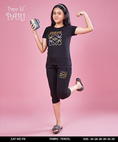 Cat 176 Papa Ki Pari Lycra Tencil Girls Capri Night Suits Supplier