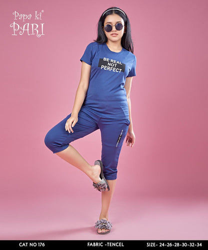 Cat 176 Papa Ki Pari Lycra Tencil Girls Capri Night Suits Supplier