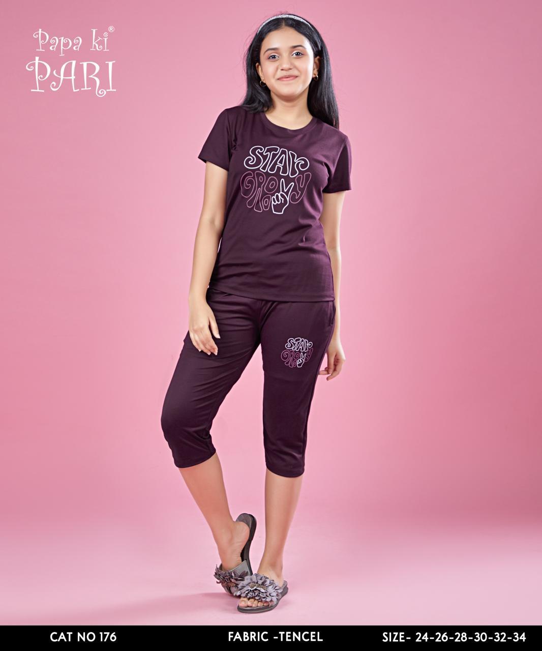 Cat 176 Papa Ki Pari Lycra Tencil Girls Capri Night Suits Supplier