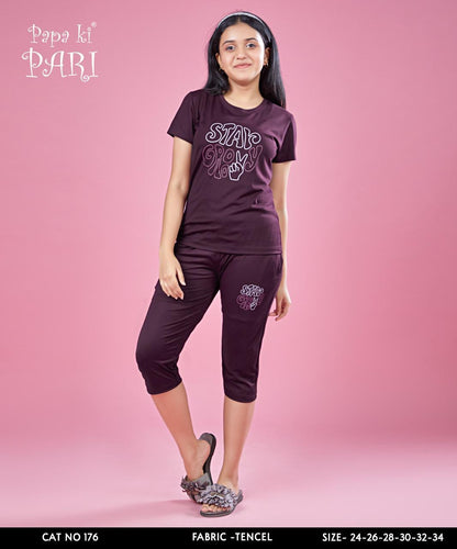 Cat 176 Papa Ki Pari Lycra Tencil Girls Capri Night Suits Supplier