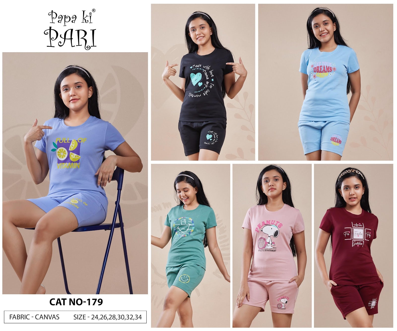 Cat 179 Papa Ki Pari Canvas Girls Shorts Set Exporter Gujarat