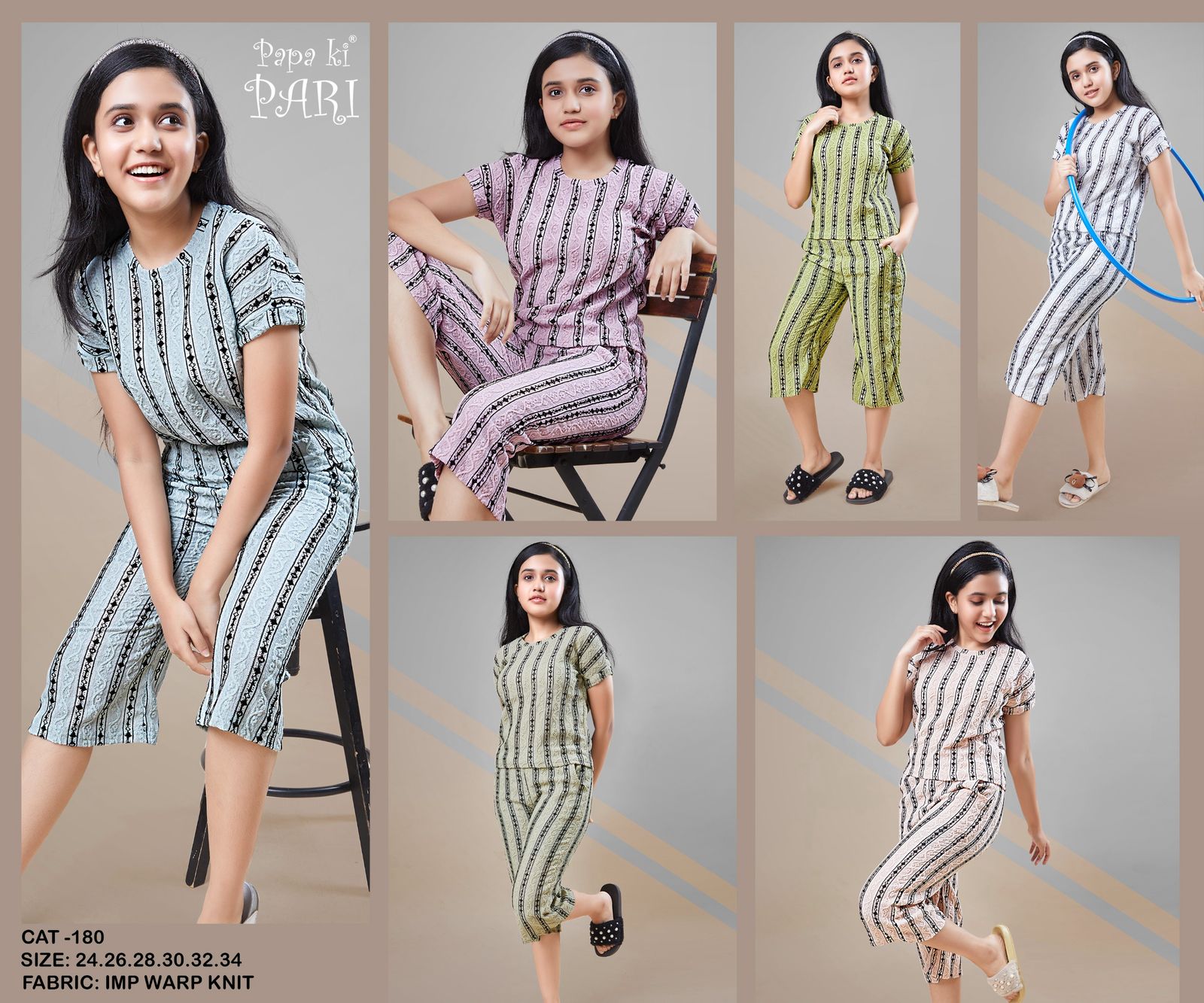 Cat 180 Papa Ki Pari Lycra Girls Capri Night Suits Wholesale Price