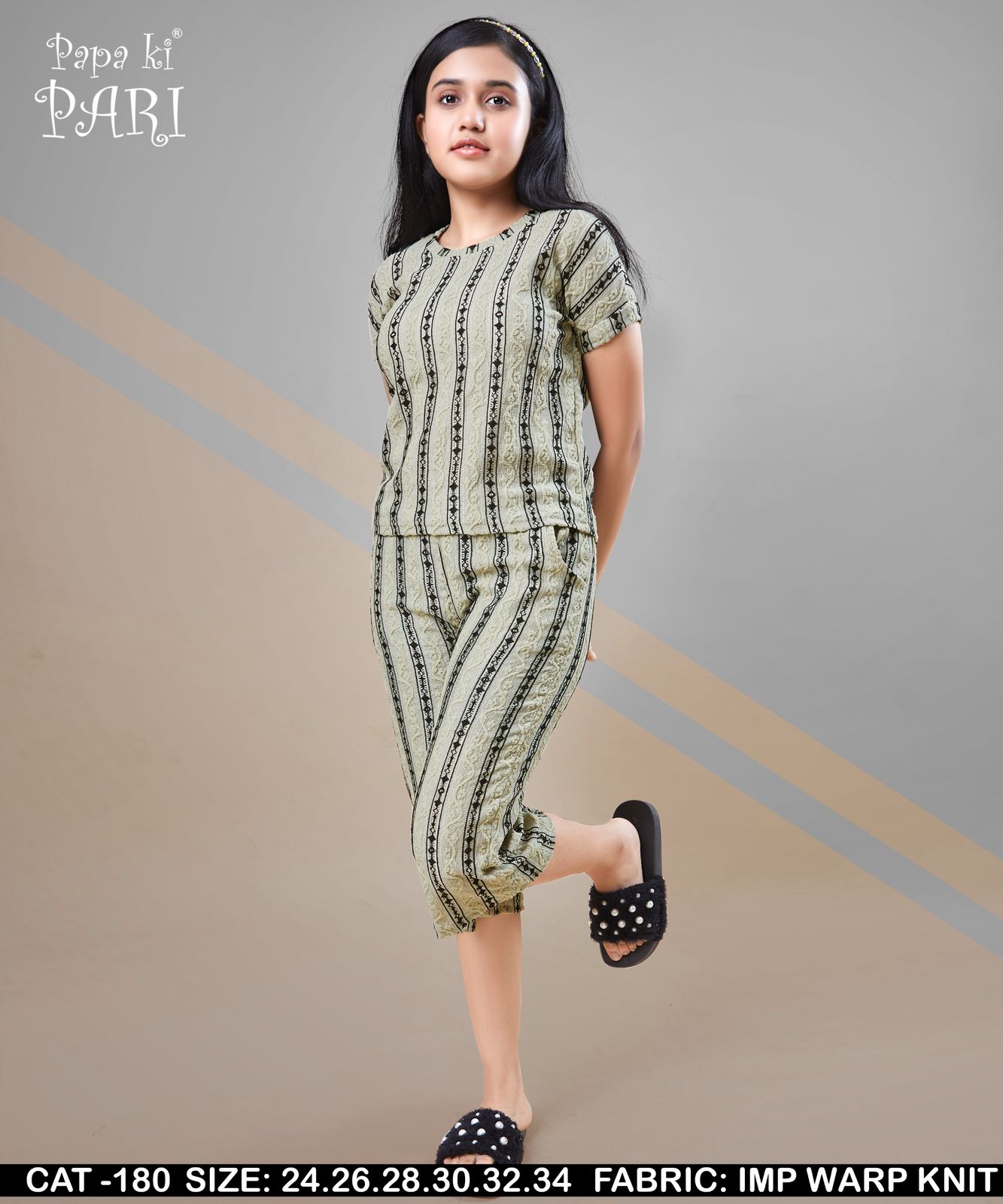 Cat 180 Papa Ki Pari Lycra Girls Capri Night Suits Wholesale Price