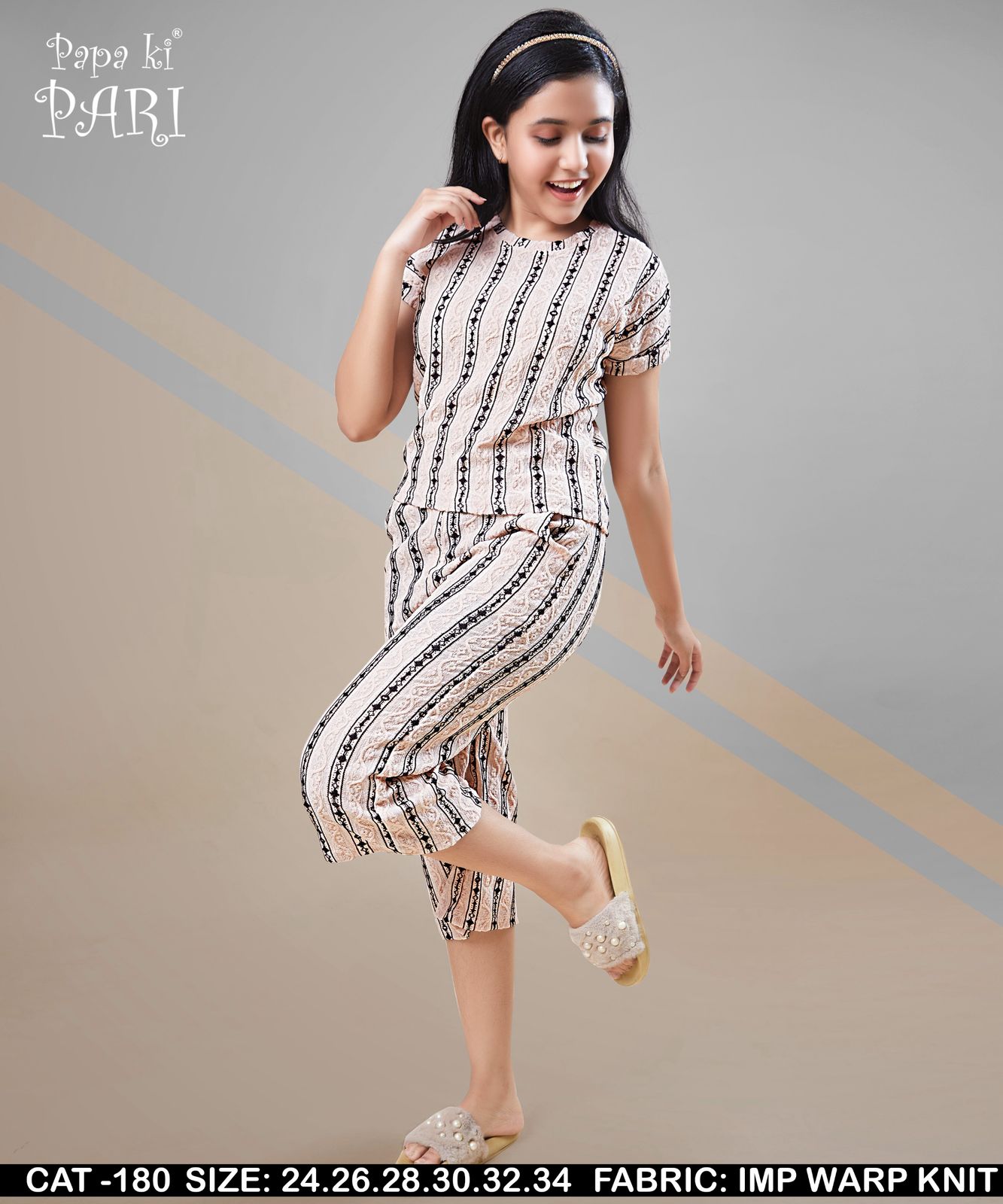 Cat 180 Papa Ki Pari Lycra Girls Capri Night Suits Wholesale Price