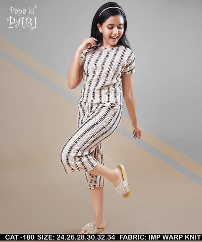 Cat 180 Papa Ki Pari Lycra Girls Capri Night Suits Wholesale Price