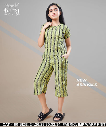 Cat 180 Papa Ki Pari Lycra Girls Capri Night Suits Wholesale Price