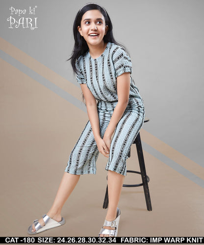 Cat 180 Papa Ki Pari Lycra Girls Capri Night Suits Wholesale Price