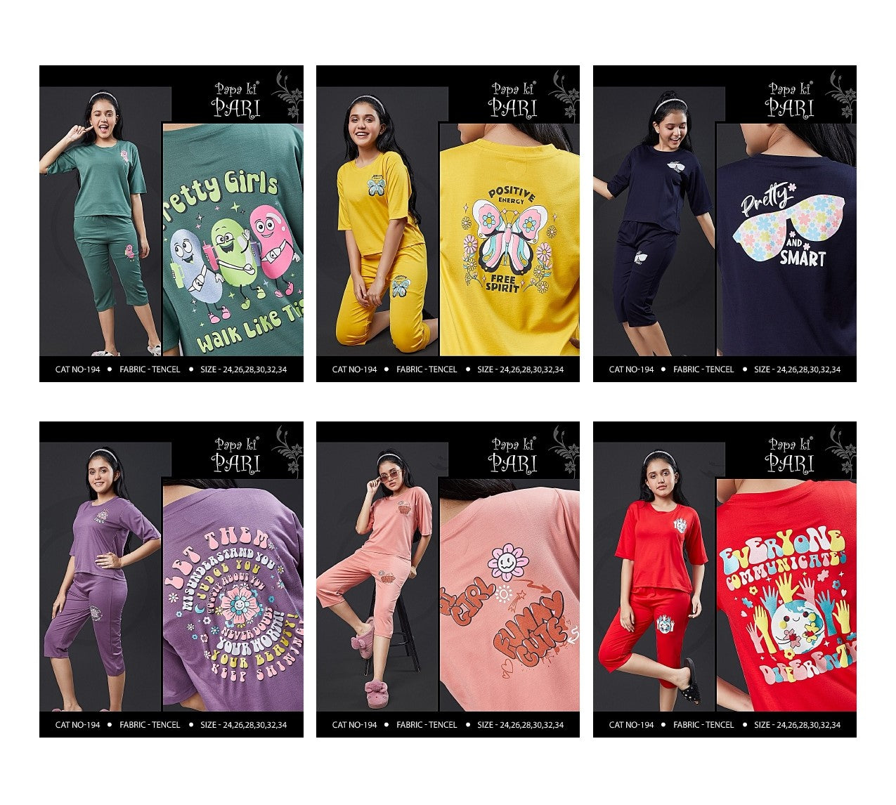 Cat 194 Papa Ki Pari Lycra Tencil Girls Capri Night Suits Exporter Ahmedabad