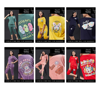Cat 194 Papa Ki Pari Lycra Tencil Girls Capri Night Suits Exporter Ahmedabad
