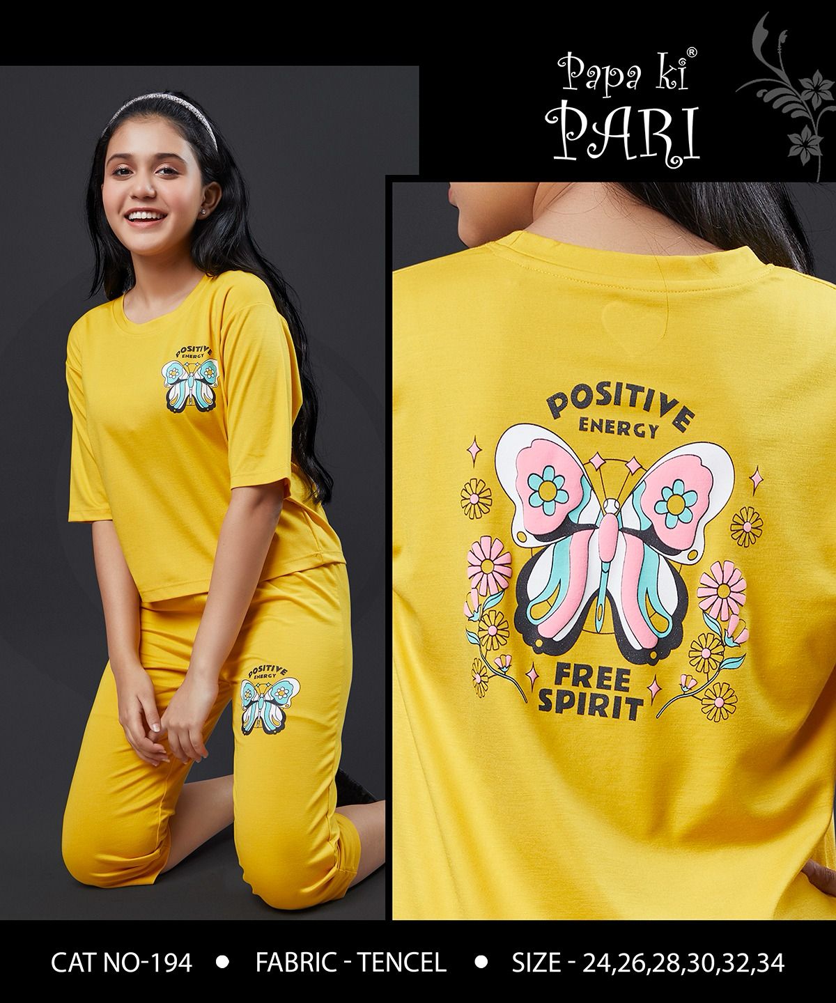 Cat 194 Papa Ki Pari Lycra Tencil Girls Capri Night Suits Exporter Ahmedabad