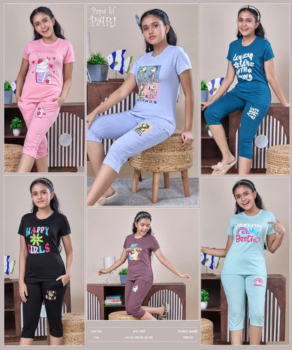 Cat 198 Papa Ki Pari Tencil Girls Capri Night Suits Wholesaler Ahmedabad