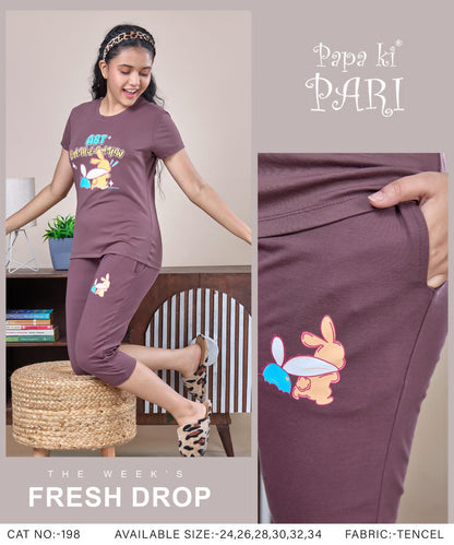 Cat 198 Papa Ki Pari Tencil Girls Capri Night Suits Wholesaler Ahmedabad