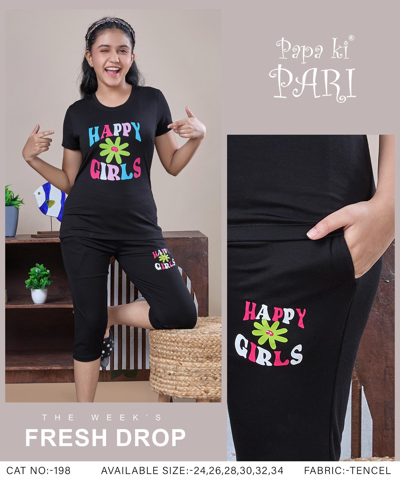 Cat 198 Papa Ki Pari Tencil Girls Capri Night Suits Wholesaler Ahmedabad