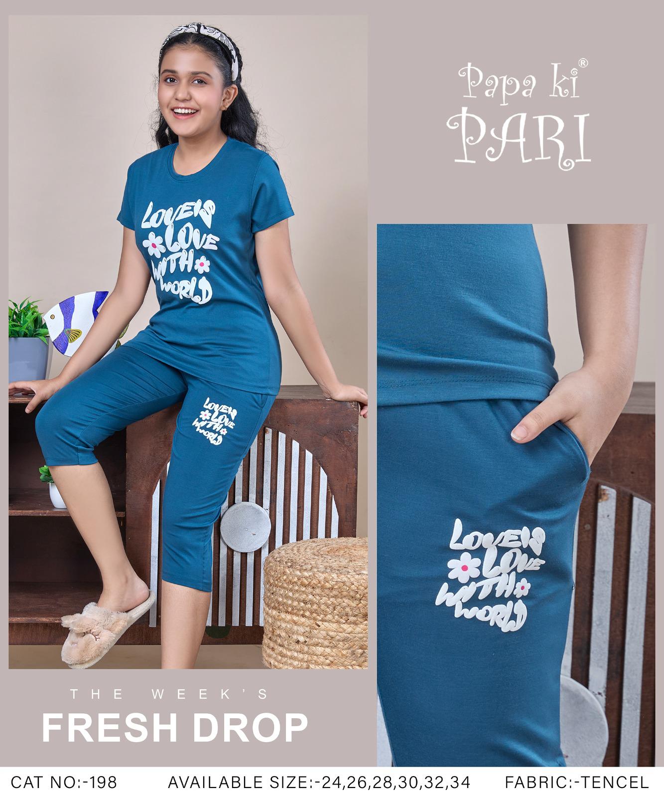 Cat 198 Papa Ki Pari Tencil Girls Capri Night Suits Wholesaler Ahmedabad