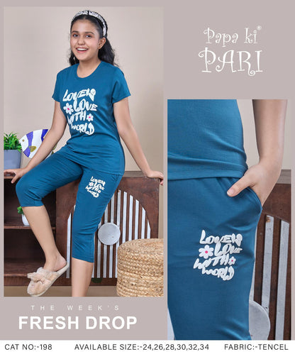 Cat 198 Papa Ki Pari Tencil Girls Capri Night Suits Wholesaler Ahmedabad