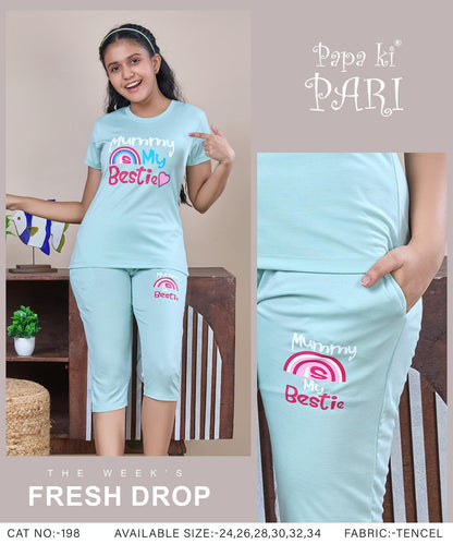 Cat 198 Papa Ki Pari Tencil Girls Capri Night Suits Wholesaler Ahmedabad