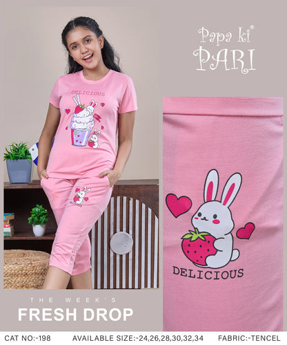 Cat 198 Papa Ki Pari Tencil Girls Capri Night Suits Wholesaler Ahmedabad