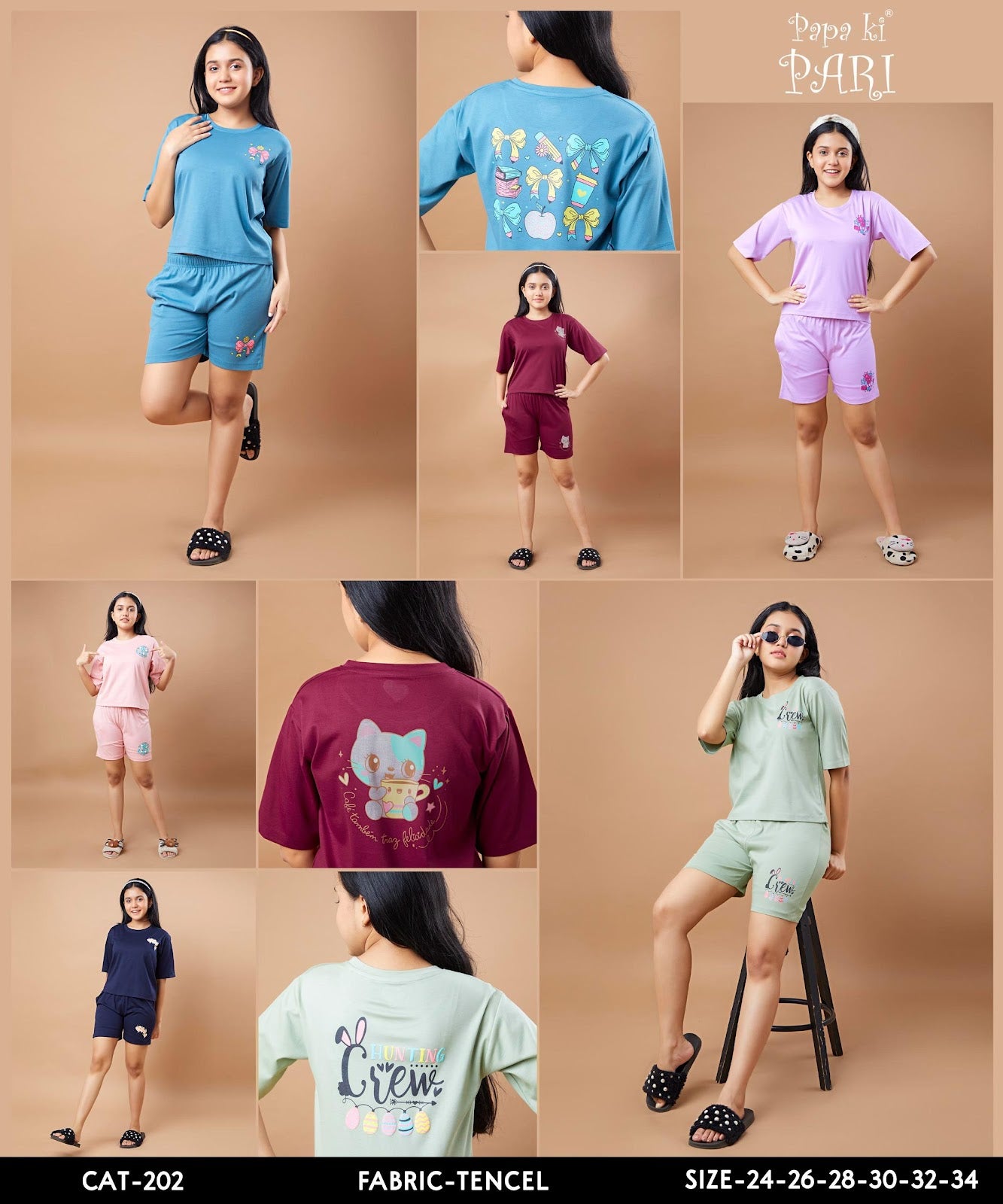Cat 202 Papa Ki Pari Tencil Lycra Girls Shorts Set Wholesaler Gujarat