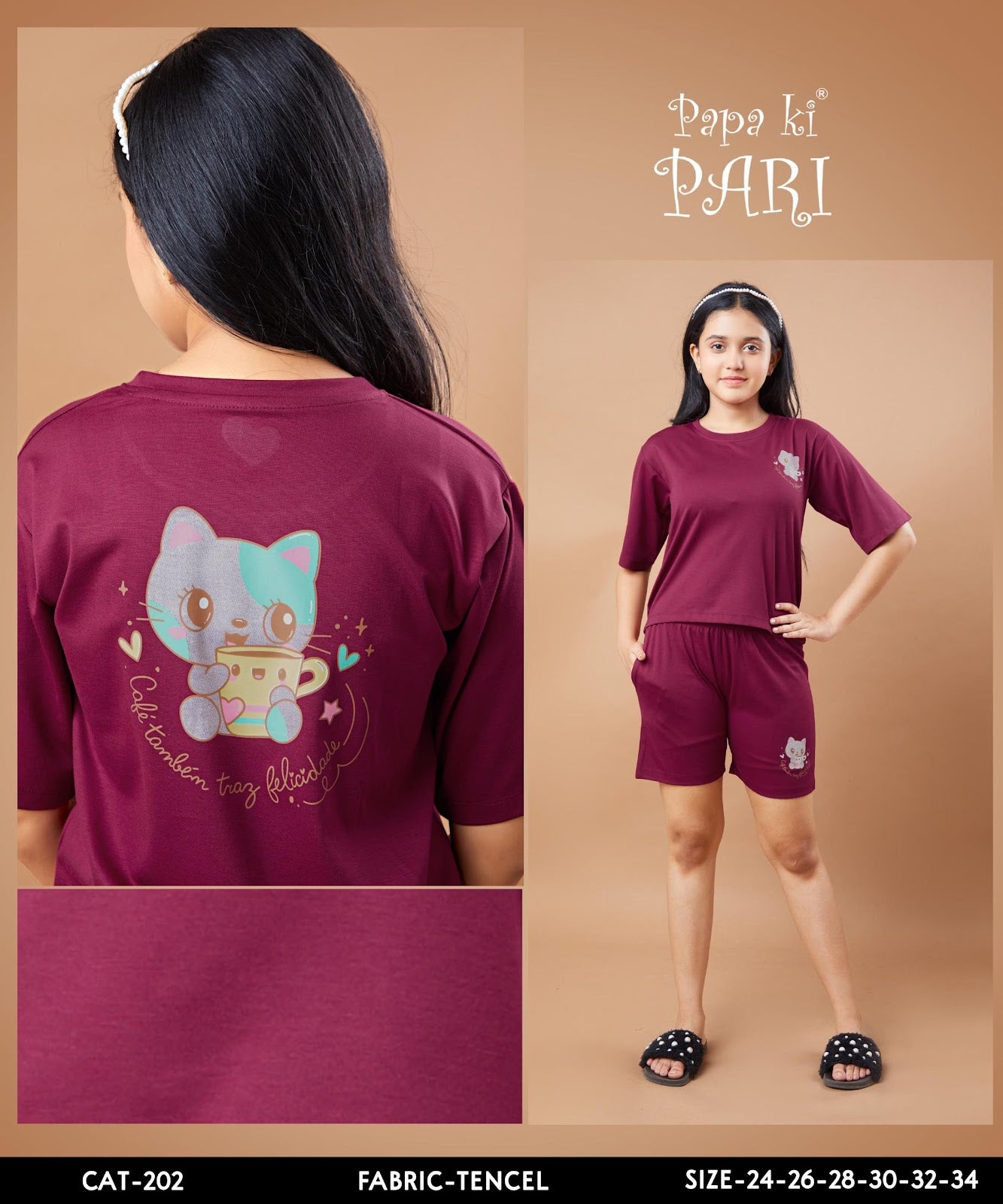 Cat 202 Papa Ki Pari Tencil Lycra Girls Shorts Set Wholesaler Gujarat