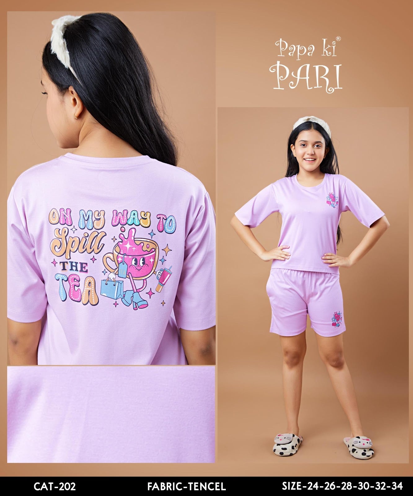 Cat 202 Papa Ki Pari Tencil Lycra Girls Shorts Set Wholesaler Gujarat