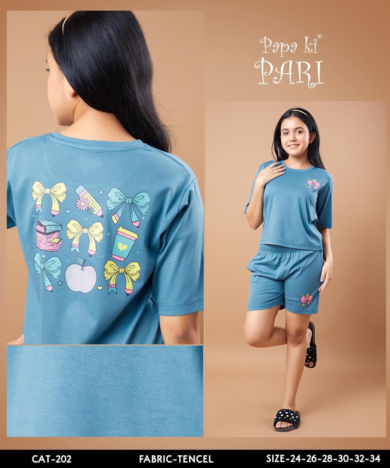 Cat 202 Papa Ki Pari Tencil Lycra Girls Shorts Set Wholesaler Gujarat