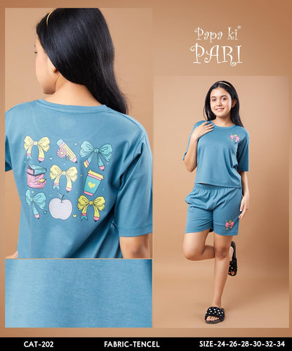 Cat 202 Papa Ki Pari Tencil Lycra Girls Shorts Set Wholesaler Gujarat