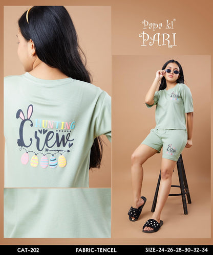 Cat 202 Papa Ki Pari Tencil Lycra Girls Shorts Set Wholesaler Gujarat