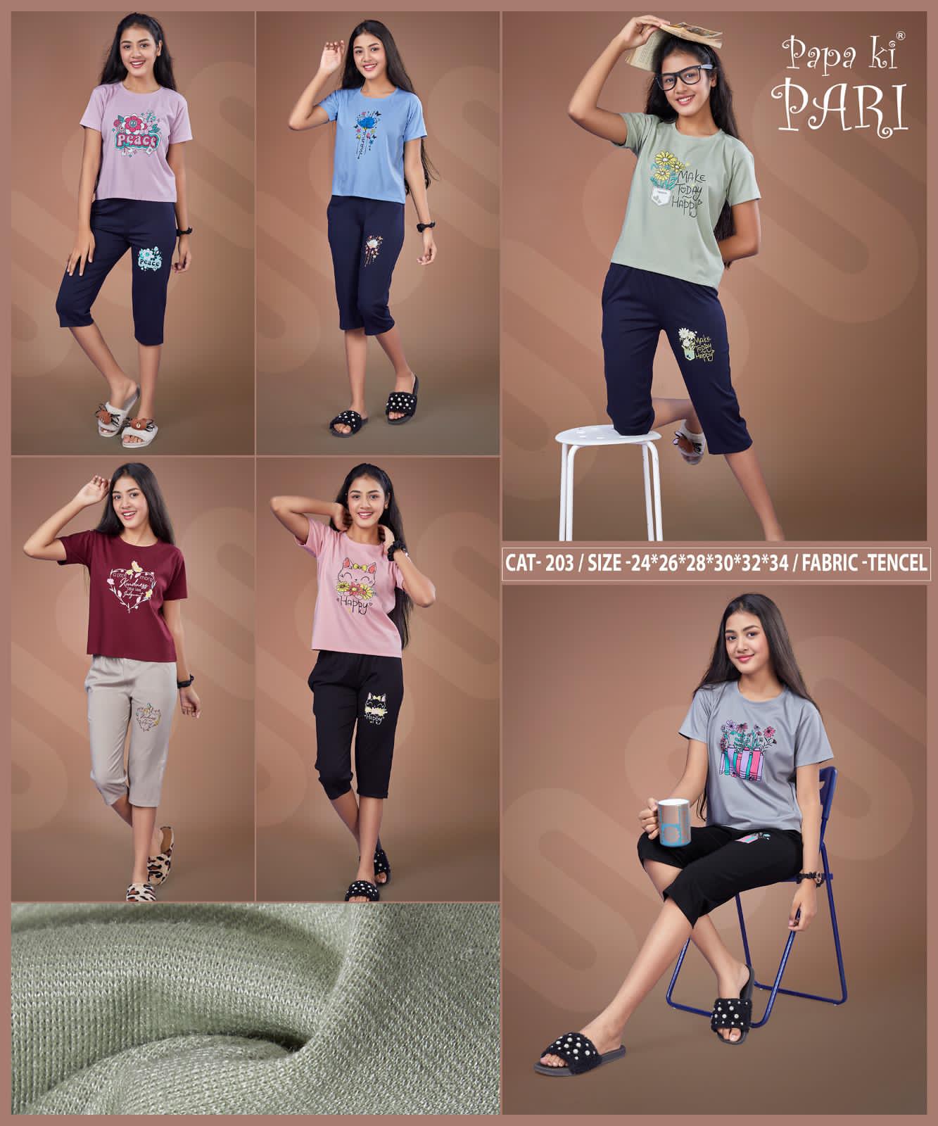 Cat 203 Papa Ki Pari Imported Girls Capri Night Suits Supplier Ahmedabad