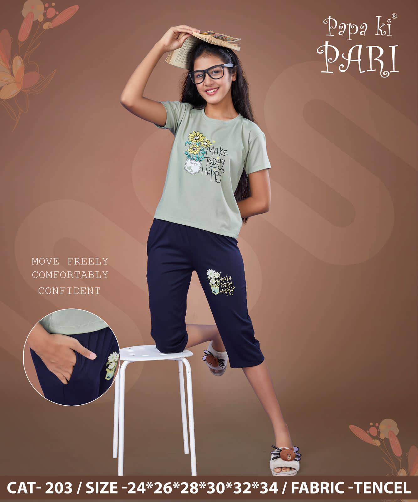 Cat 203 Papa Ki Pari Imported Girls Capri Night Suits Supplier Ahmedabad