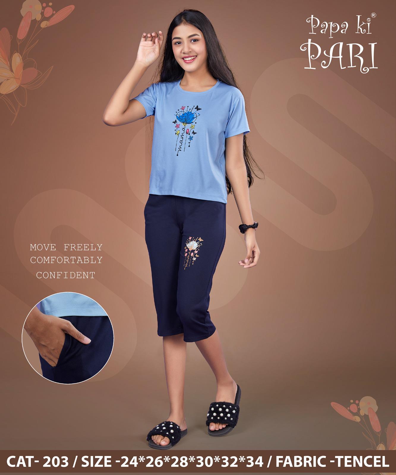 Cat 203 Papa Ki Pari Imported Girls Capri Night Suits Supplier Ahmedabad