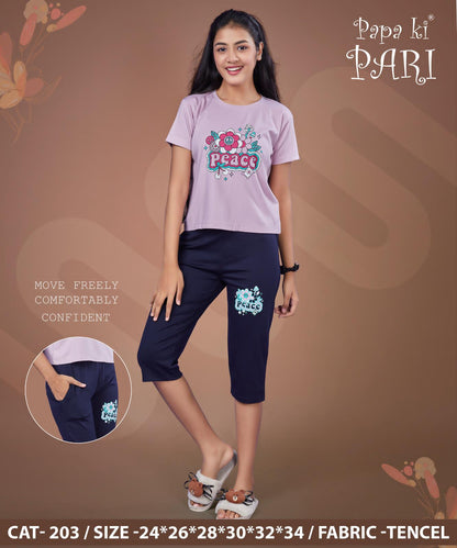 Cat 203 Papa Ki Pari Imported Girls Capri Night Suits Supplier Ahmedabad