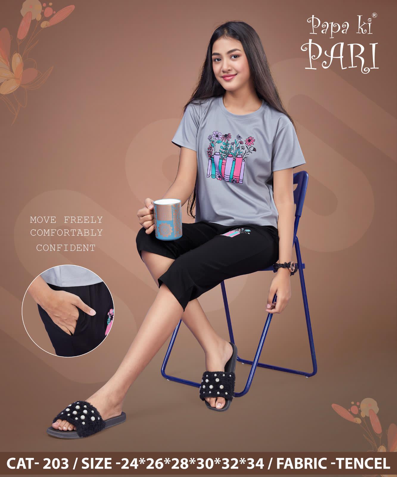 Cat 203 Papa Ki Pari Imported Girls Capri Night Suits Supplier Ahmedabad