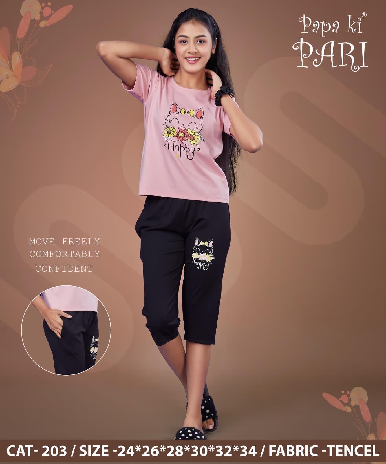 Cat 203 Papa Ki Pari Imported Girls Capri Night Suits Supplier Ahmedabad