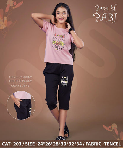 Cat 203 Papa Ki Pari Imported Girls Capri Night Suits Supplier Ahmedabad
