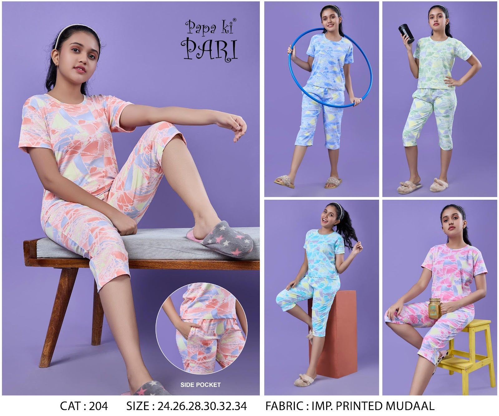 Cat 204 Papa Ki Pari Modal Girls Capri Night Suits Supplier Ahmedabad