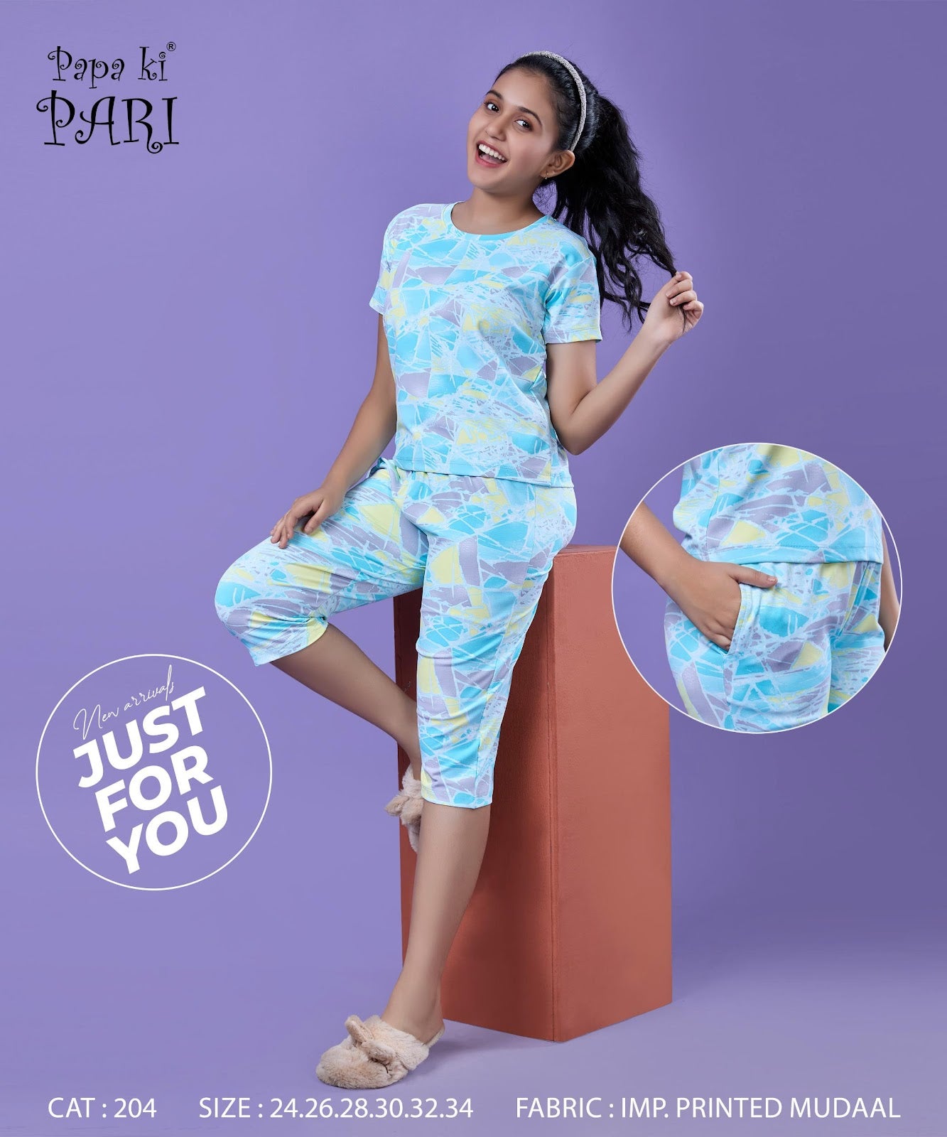 Cat 204 Papa Ki Pari Modal Girls Capri Night Suits Supplier Ahmedabad